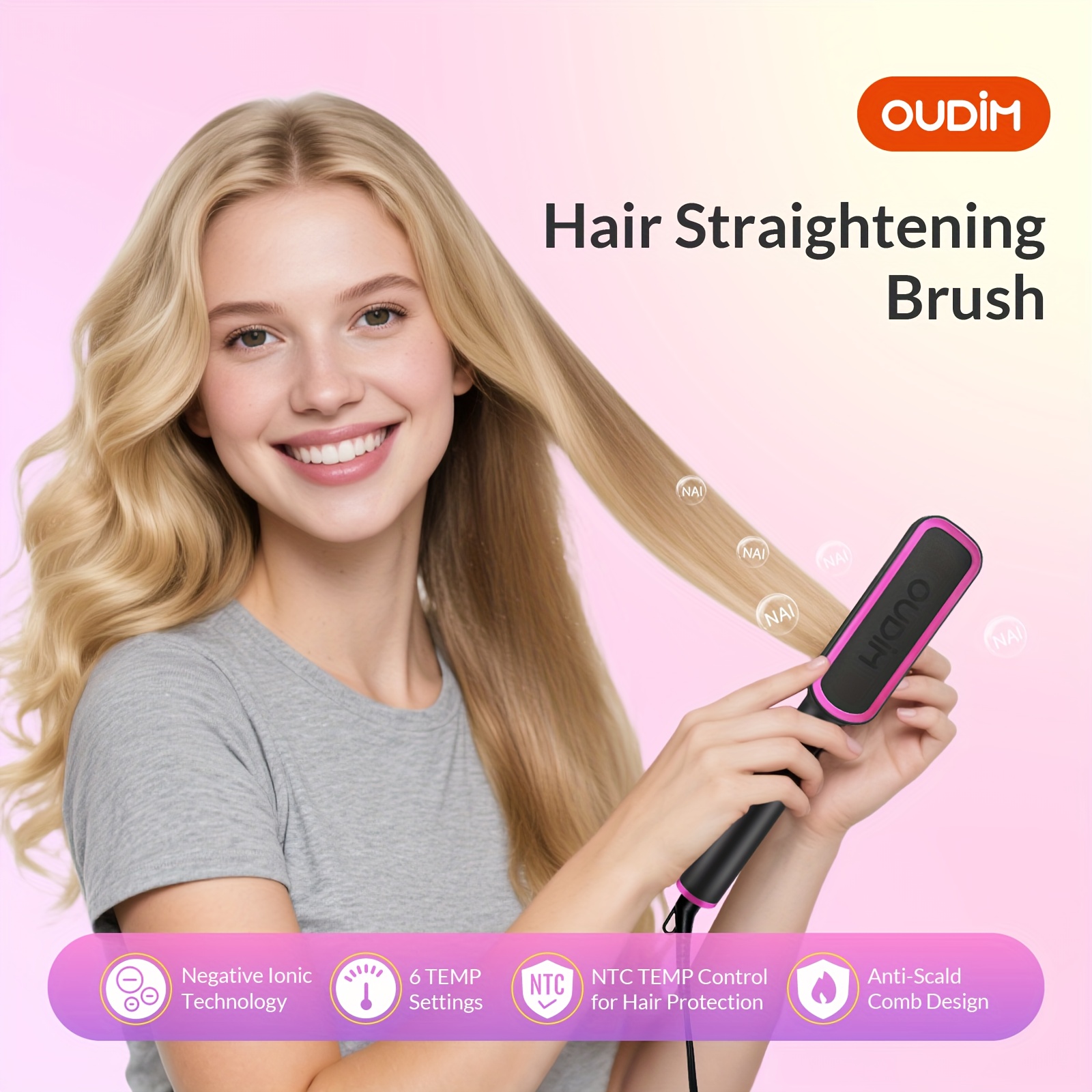 hair straightener brush hair straightening brush flat Temu