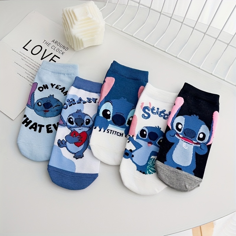 

5 Pairs Blue Cartoon Socks, Cute & Breathable Low Cut Ankle Socks, Women's Stockings & Hosiery