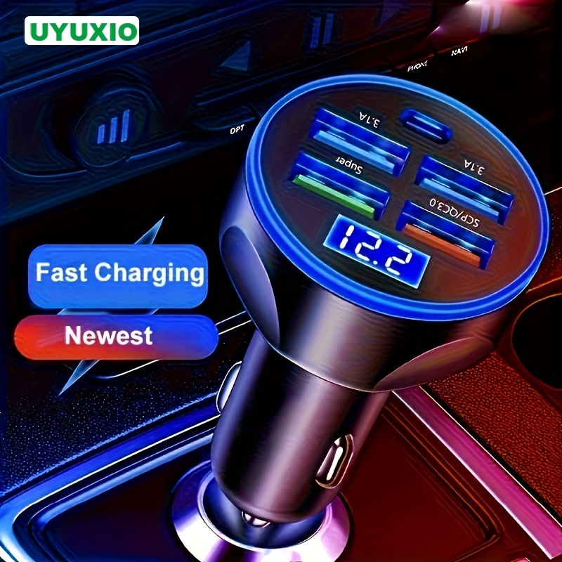 

5 Port Usb C Type C Fast Charging Vehicle Adapter Pd Qc 3.0 With Voltage Monitor For Iphone 15 14 13 12 Mini Pro Max Samsung Oppo Vivo And More
