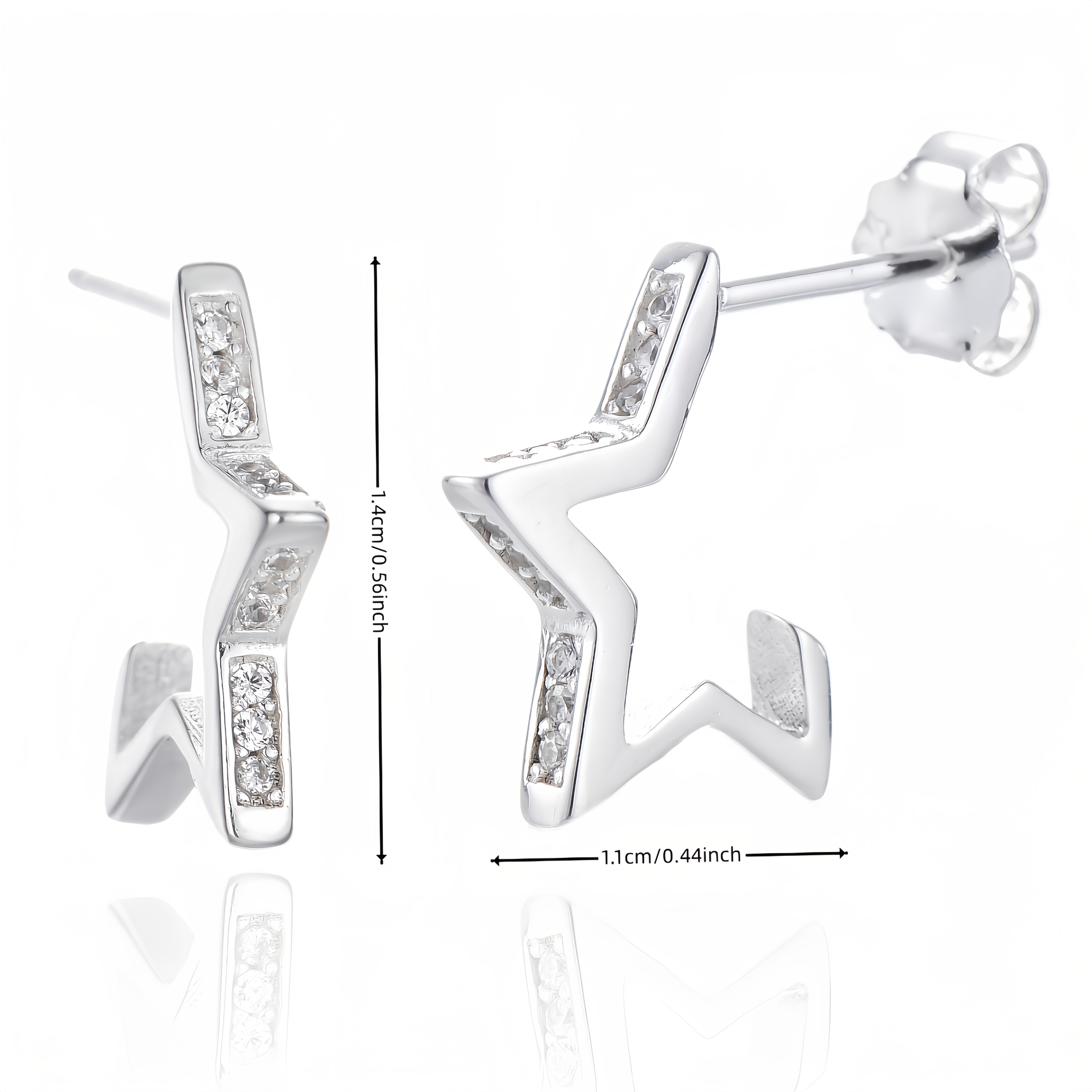 Women's 925 Sterling Silver Star Earrings with Sparkling Zirconia Accents
