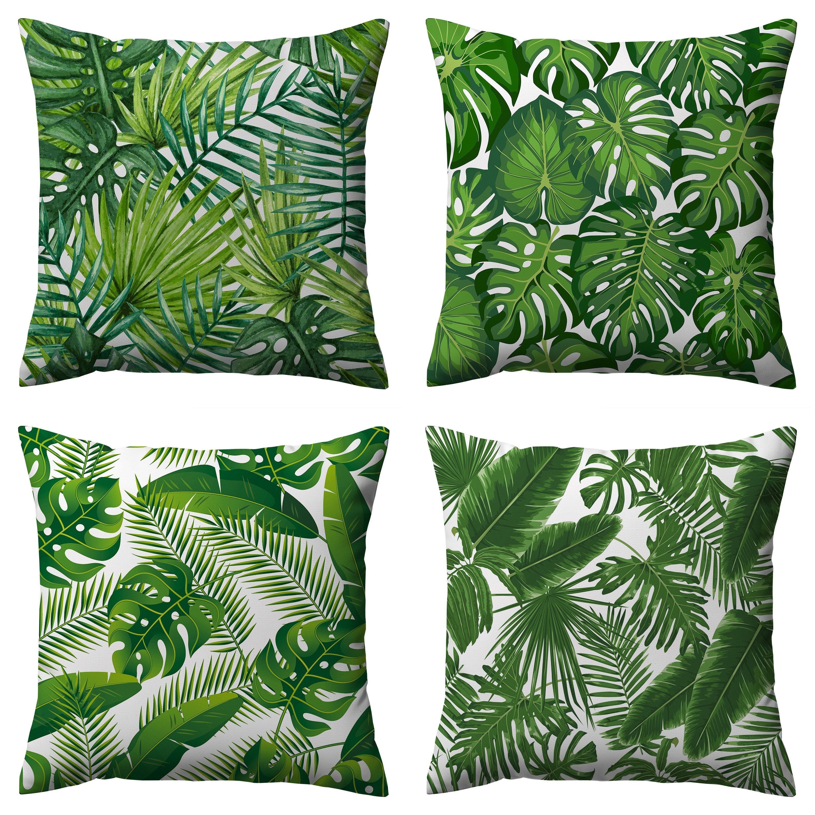 

4pcs, Green Tropical Leaves Throw Pillow Covers, Set Of 4 18x18 Summer Palm Tree Durable Sturdy Decorative Linen Square Pillowcase With Hidden Zipper For Living Room Sofa Couch Bench Car Decor
