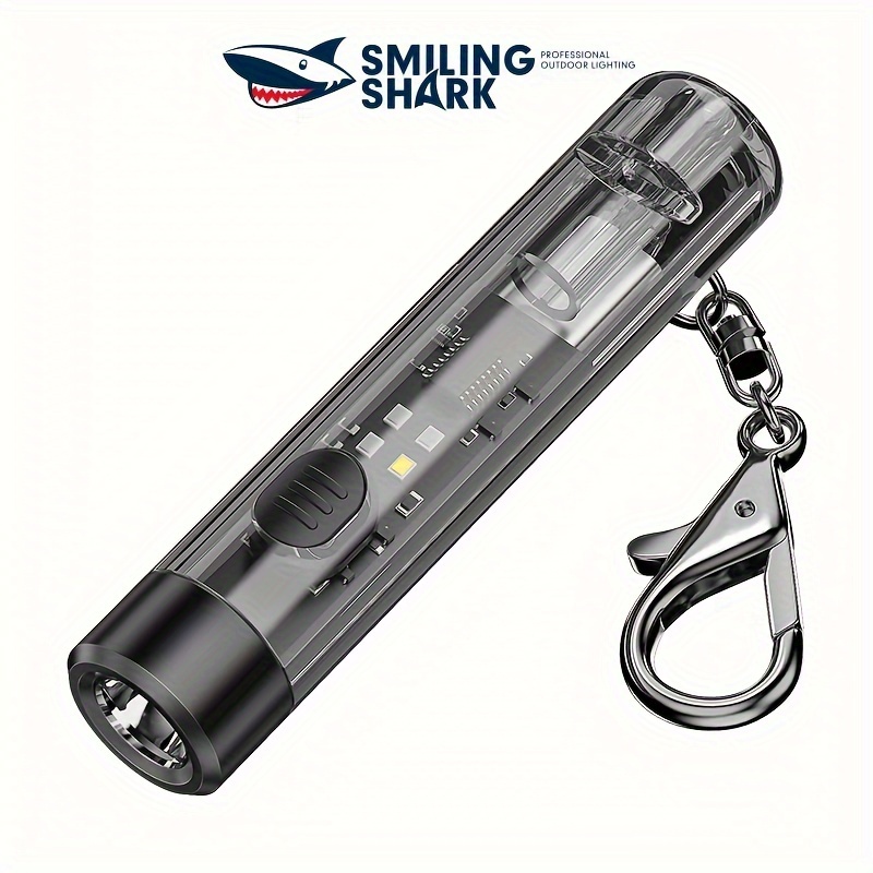 

1pc Smiling Shark Rechargeable Keychain Flashlight, Small Super Lightweight Flashlights With Cob Sidelight, 6 Modes, For Outdoor/indoor Use, Emergencies