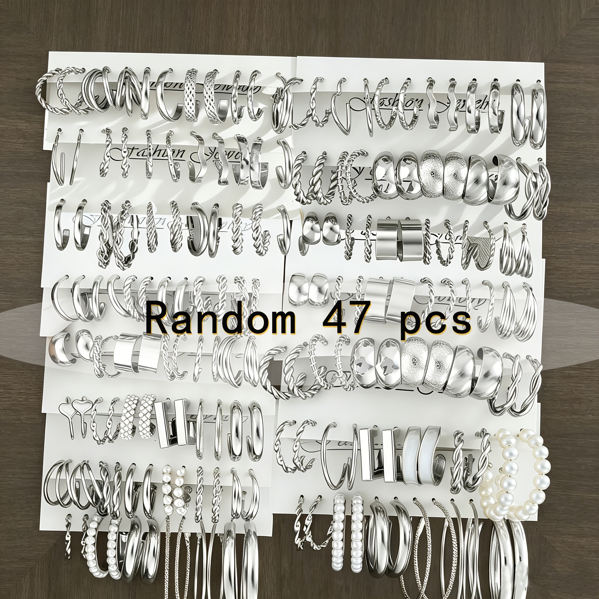 TEMU 35/47pcs Random Mixed Earrings Set, Minimalist Elegant Retro Punk Style Geometric Metal Asymmetrical Twisted Earrings, Perfect For Vacation And