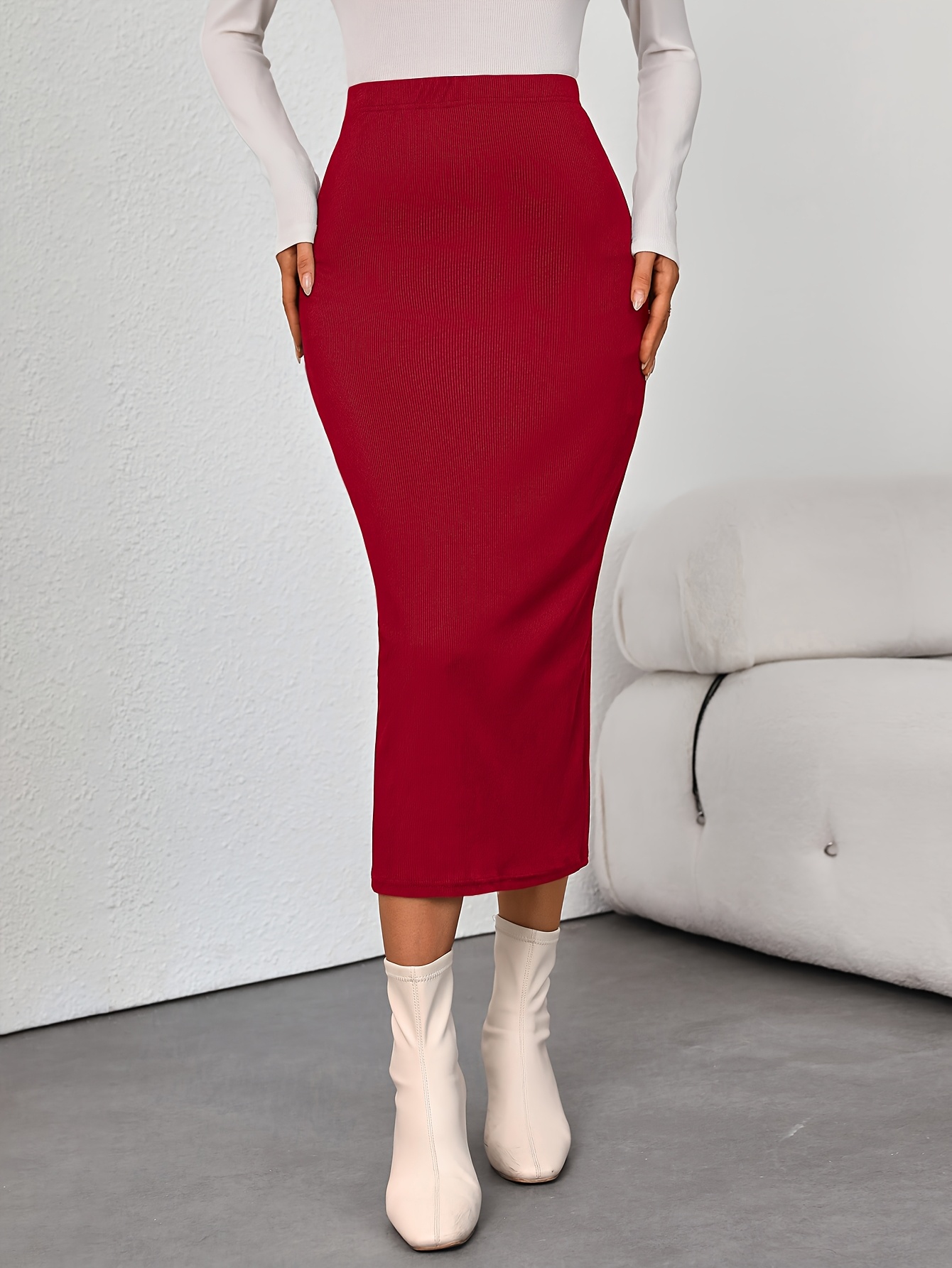 1pc womens high waisted ribbed knit pencil skirt casual Temu