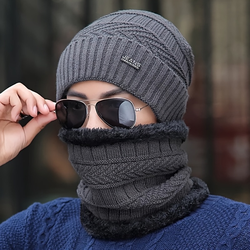 

Hat Bib Two-piece Warm Knit Hat For Men Outdoor Sports Cycling Ear Protection Hat, Couple Hat