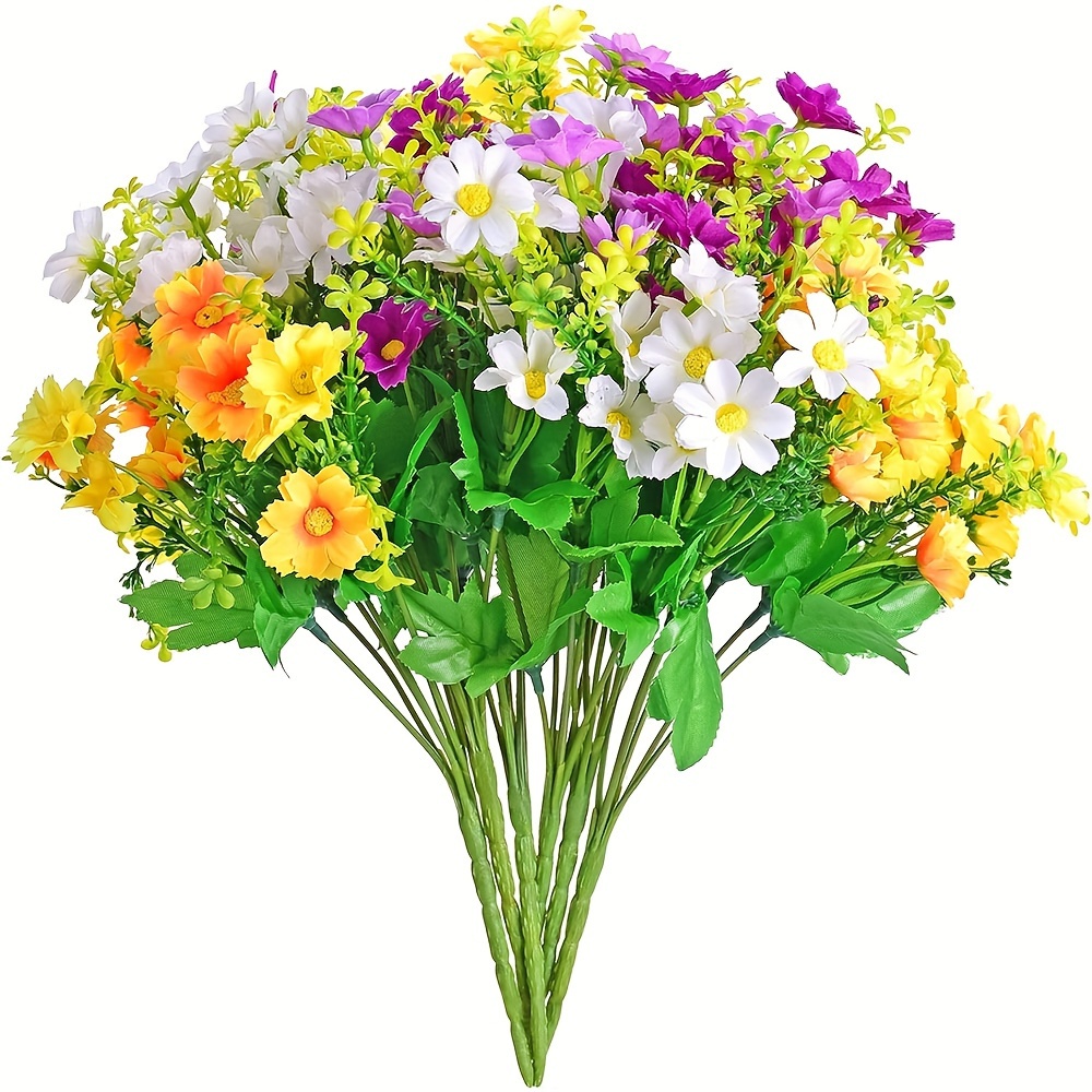 

6 Bundles, Artificial Fake Flowers Daisy Bouquets For Decoration Outdoors Faux Wild Colorful Flowers Daisies With Stems For Outside Home Decor Indoor Gravesites Cemetery, Mother's Day Gift