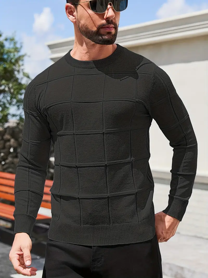 mens heavyweight 100 polyester sweater solid grey round neck long sleeve pullover with h shape silhouette ribbed neckline machine washable casual formal wear durable everyday layering essential Product details 0