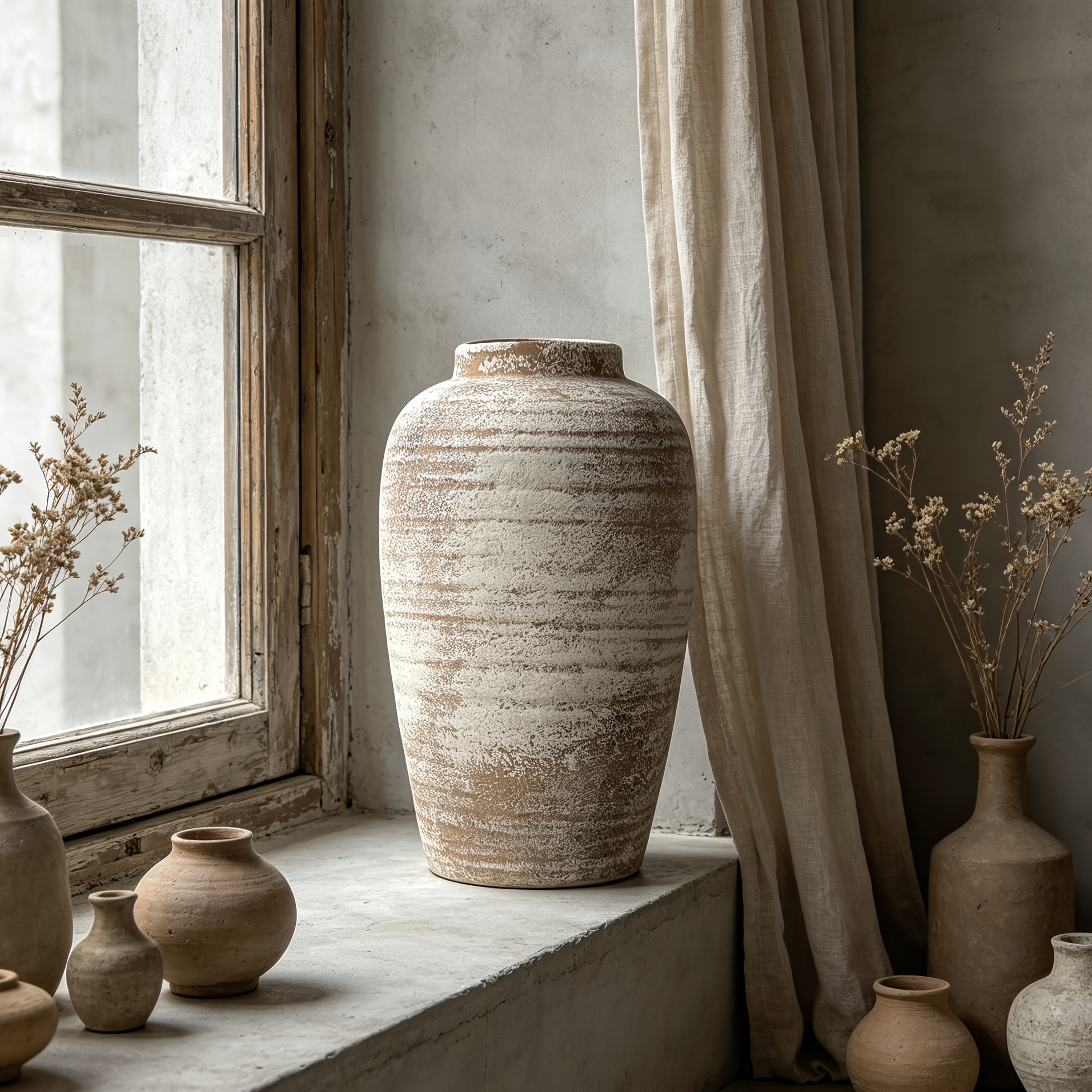 TEMU [D337M] Grand vase vintage en céramique, vieillie à , vase rustique de style ferme, vase décoratif en céramique marron pour décoration