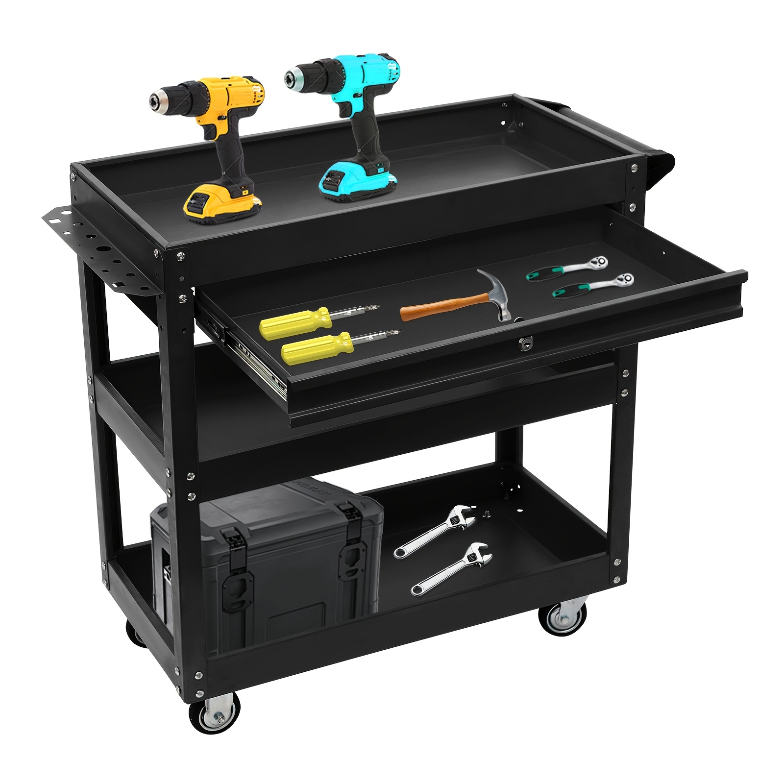 Image of Heavy-duty Utility Cart With , Of To 330.7 , Featuring A Storage Drawer. Ideal For Mechanics, Garages, , And Repair Shops. Storage And Organization