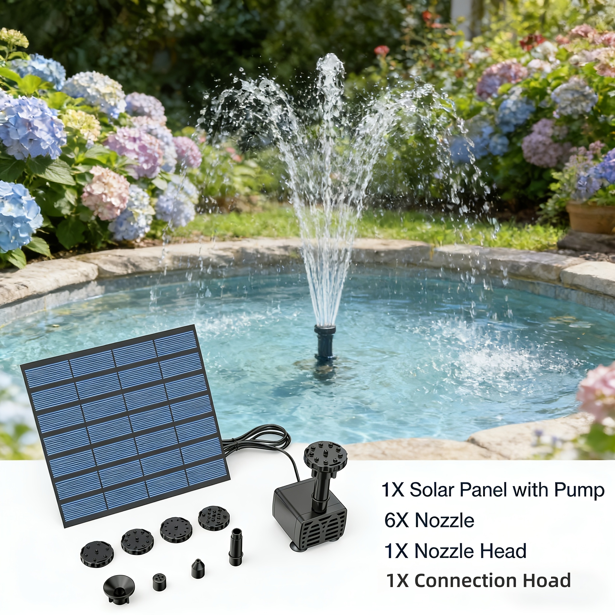 E-shop 3.3W Solarbetriebene Springbrunnen-Vogeltränke, Vogelhaus mit 6 Düsen, Garten, Schwimmbad, Hofdekoration, Springbrunnen