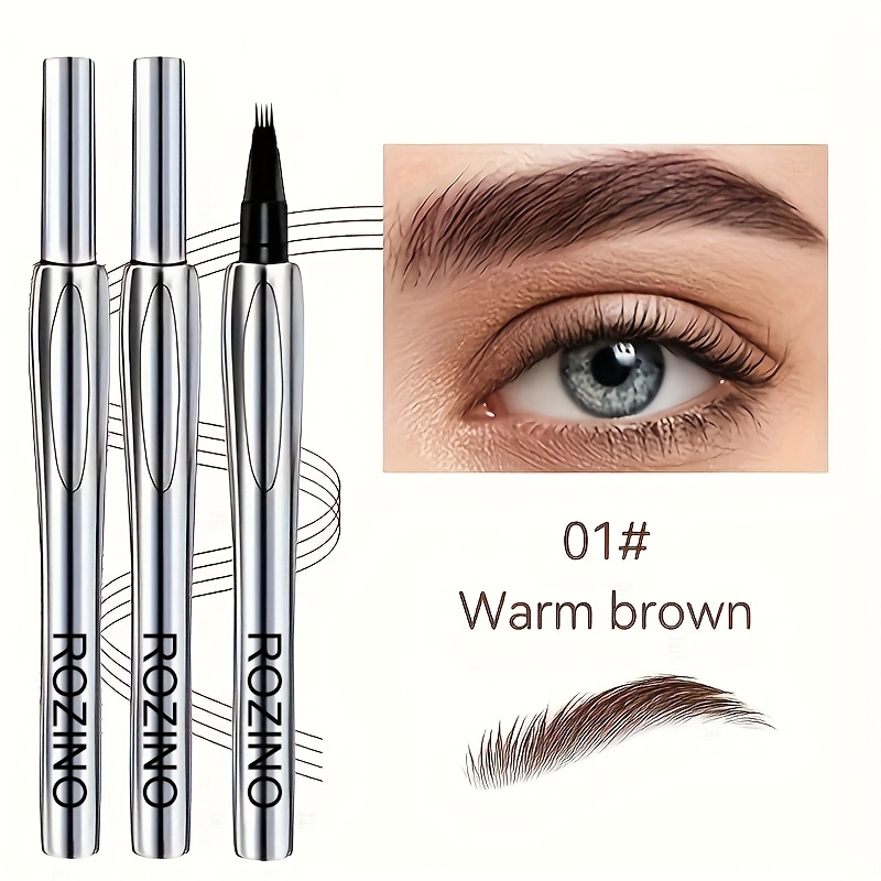 TEMU 4-prong Waterproof Eyebrow Pencil, Fast Drying And Long-lasting, Precise Tip Can Define Eyebrows, Natural And Beautiful Eyebrows - , Brown,
