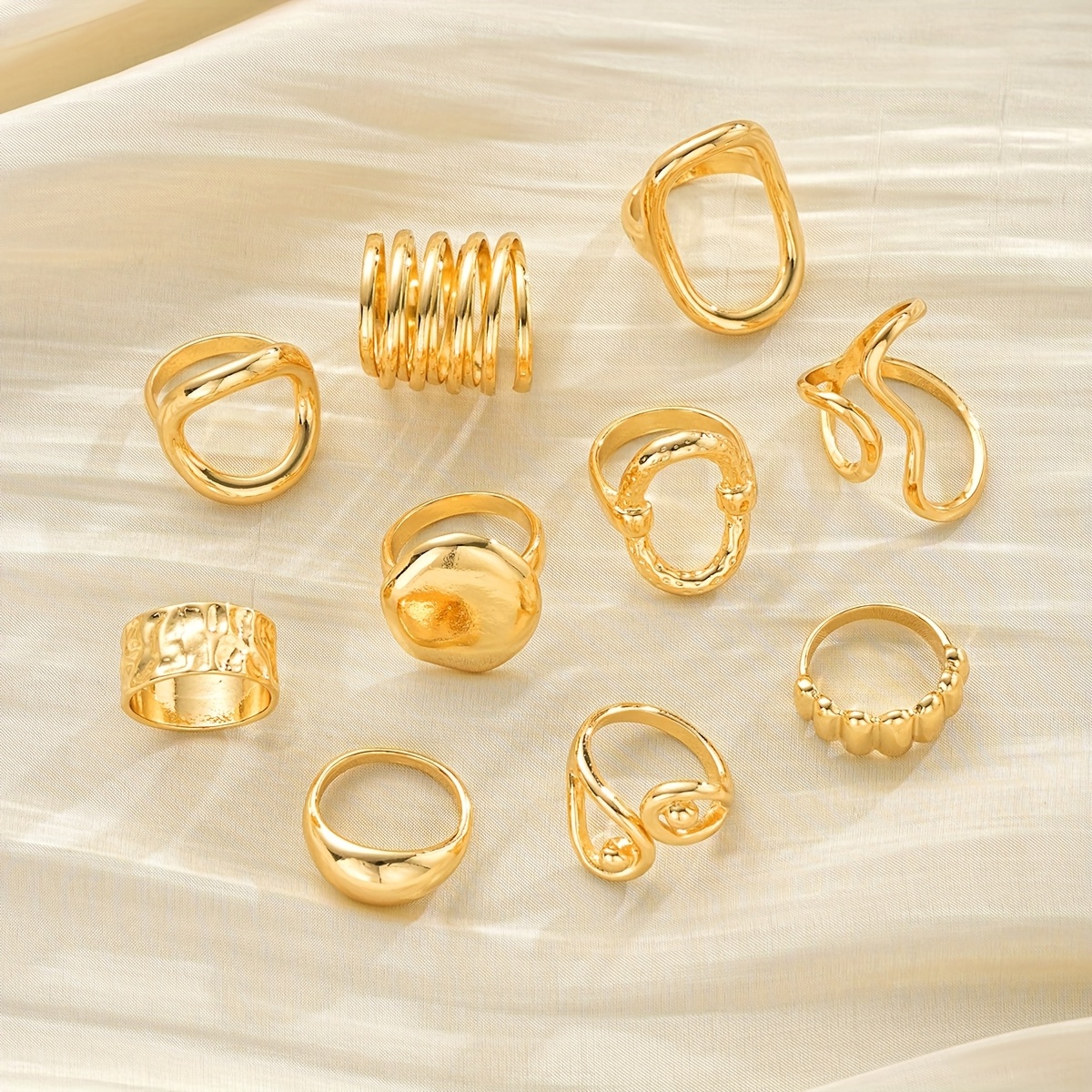E-shop 10-teiliges Set: Schlichtes, stilvolles, elegantes trendiges geometrisches Muster durchbrochenes Breitband-Ringset für Damen, geeignet für