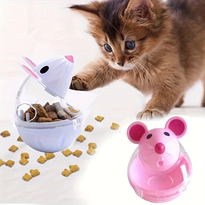 

Interactive Cat Tumbler Toy With Treat Dispenser - Cartoon Mouse Design, Durable Plastic, Battery-free - Engaging For Cats