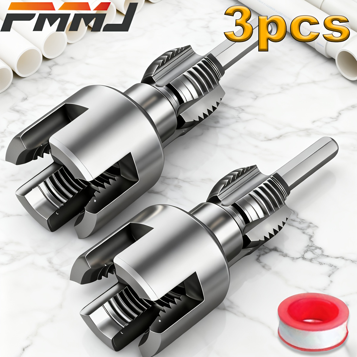 TEMU Pmmj 3pcs Pipe Threader Kit, New -one Internal And External Thread Cutting Tool - Integrated 1/2" And 3/4" Thread Cutter With Ptfe Tape For