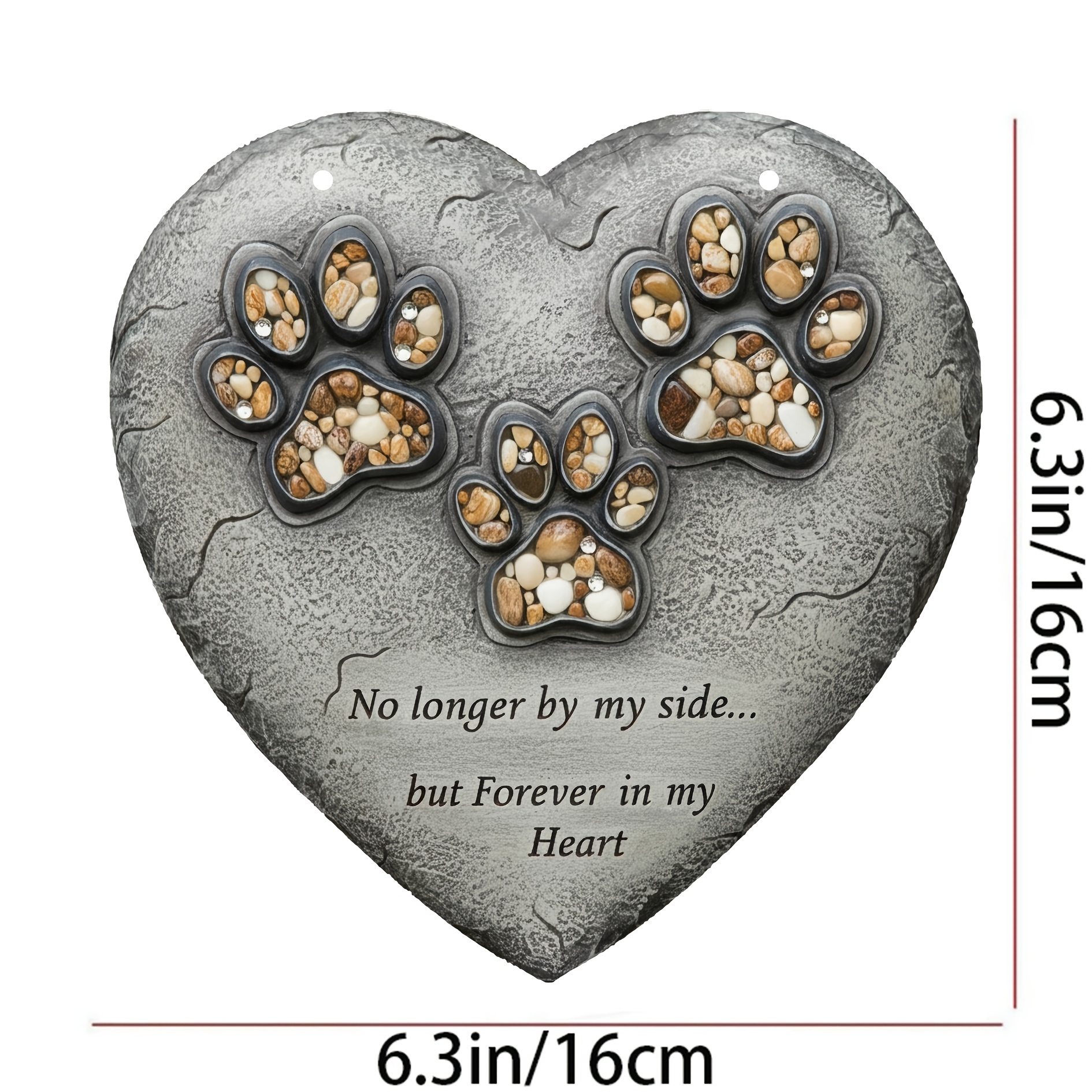 TEMU 1pc Memorial Garden Stone With Paw Print & "no ... Heart" - Heart-shaped Pet Loss Keepsake, Durable Plastic Suitable For Indoor/outdoor Wall
