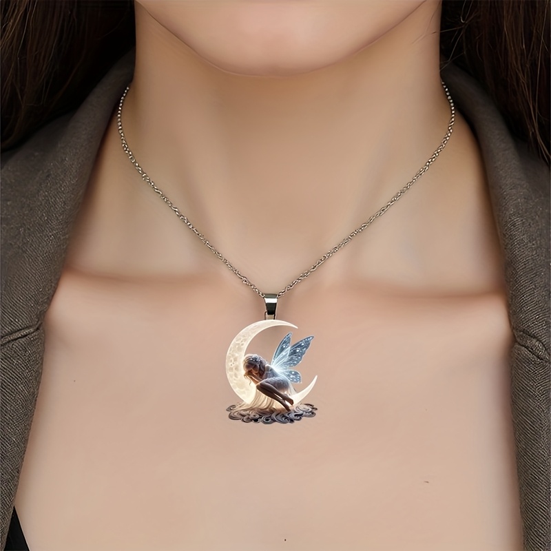 Fairy Princess Sleeping on the Moon Necklace Pendant, Gift for Her