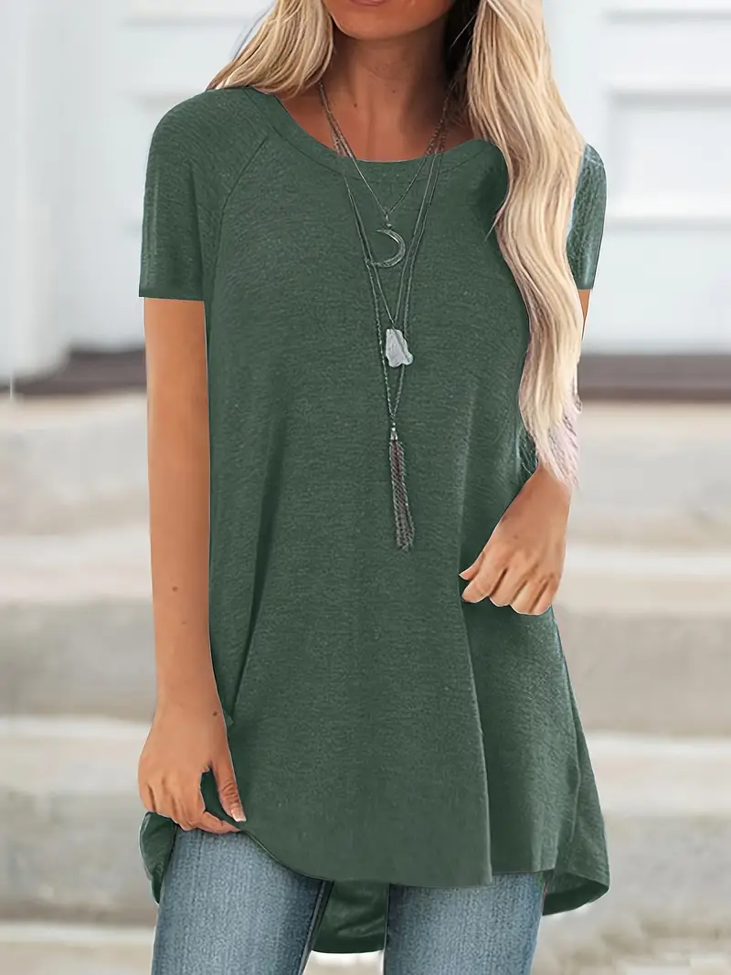 solid longline t shirt crew neck short sleeve t shirt casual womens clothing Product details 6