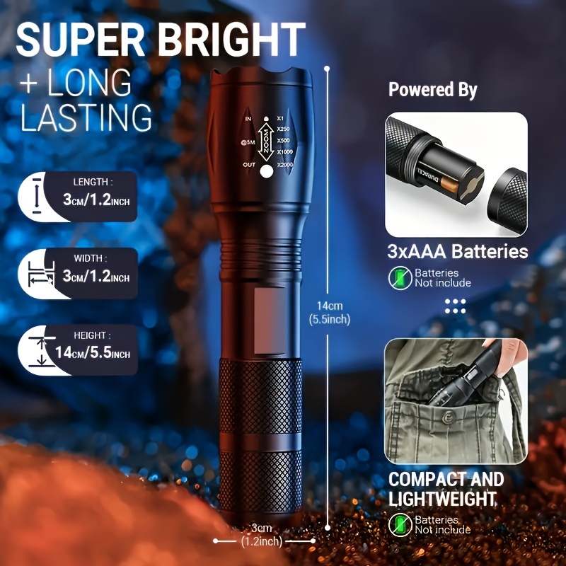 led flashlights 2 pack tactical flashlight high lumens lights with 6pack aaa batteries portable waterproof zoomable flashlight with 5 mode for camping outdoor hiking gift giving emergency sports & outdoors temu