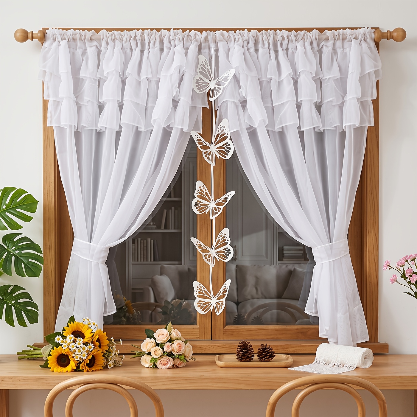 1 Set Fhflyinghome Lam515 Yarn Lace Hollow Decoration | Boho Style, Polyester, Forest Theme, Top, , Rod Pocket Hanging