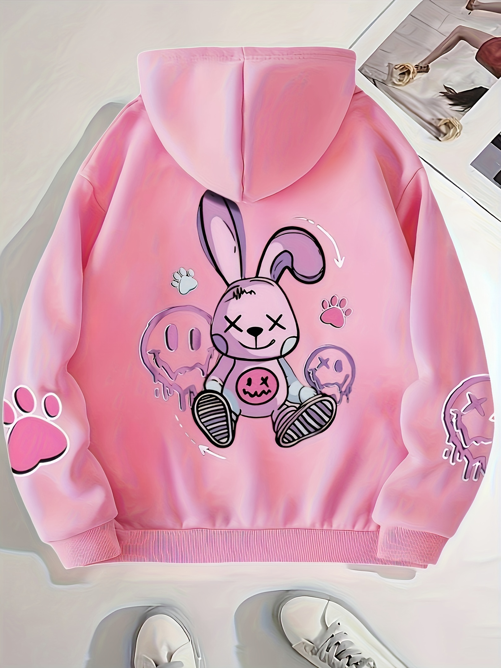 cartoon rabbit print drawstring hoodie casual long sleeve Temu United Kingdom