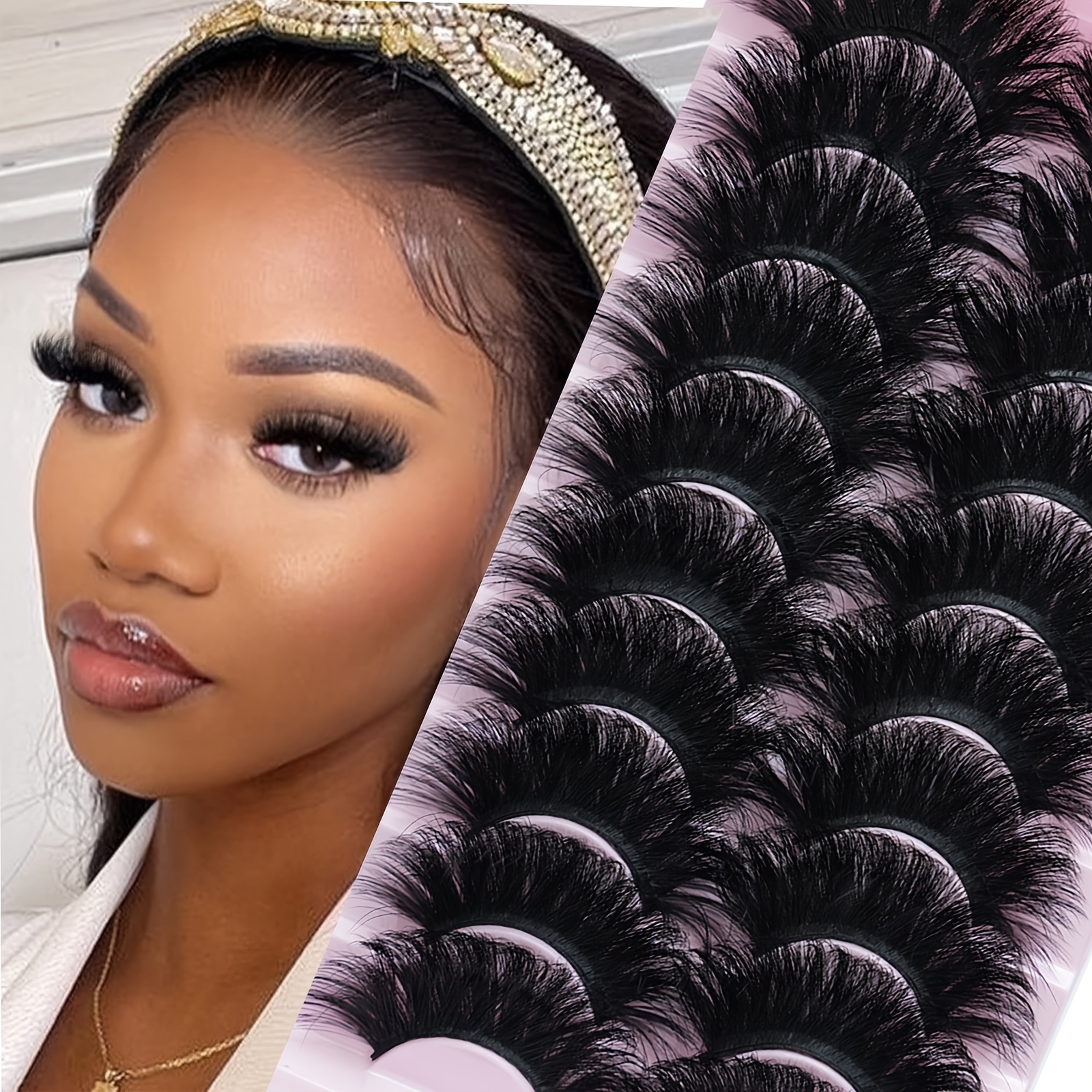 TEMU 10-pairs False Eyelash Extensions Suitable For Night Out & Club Looks - Thick Volume Fluffy Lashes With /d , Mink Lash Strips For , Suitable For