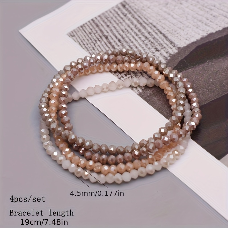 4pcs Set Glass Beads Stretch Bracelet Ab Effected Glass Beads Multi Color Elastic Beaded Handmade Bracelet Jewelry