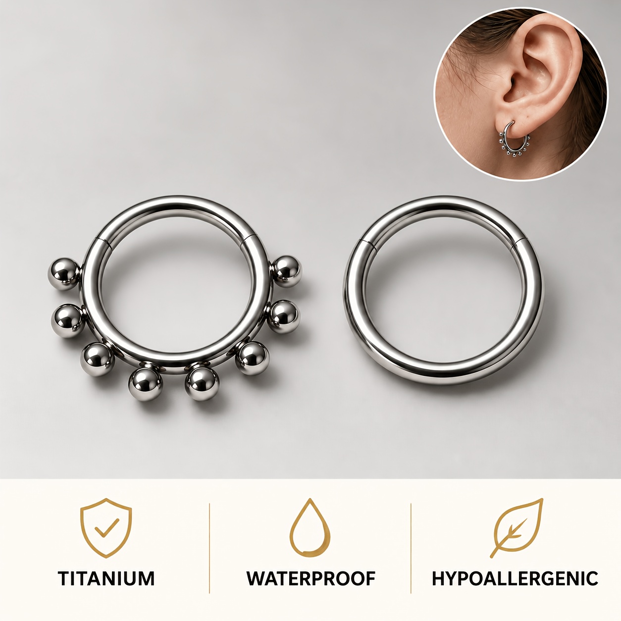 4pcs Multi-purpose Plain Hoop Earrings/Nose Rings Set