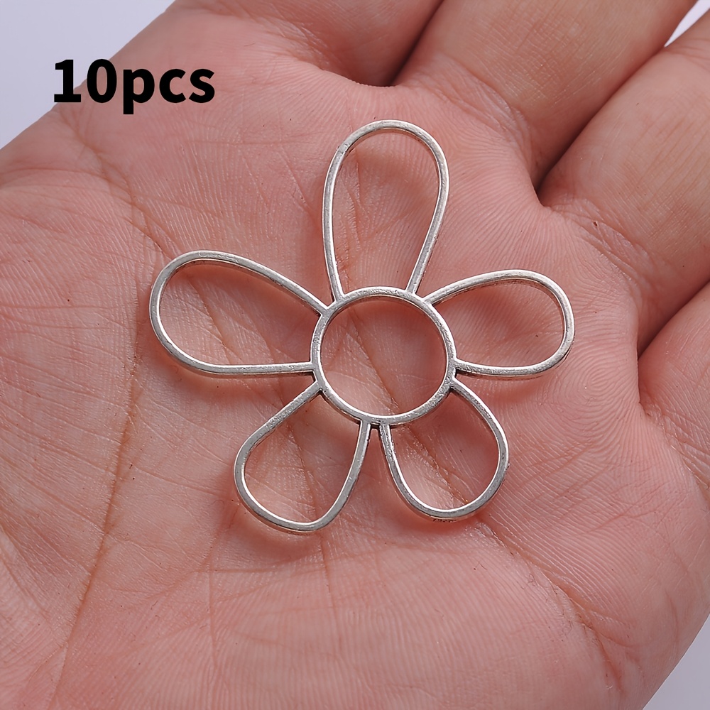 E-shop 10 Stück Vintage Antike Silberfarbene Hohle Blumenförmige Metall-Verzierungen, Verpackt in einem Set mit 10 Stück. Ideal für handgefertigte
