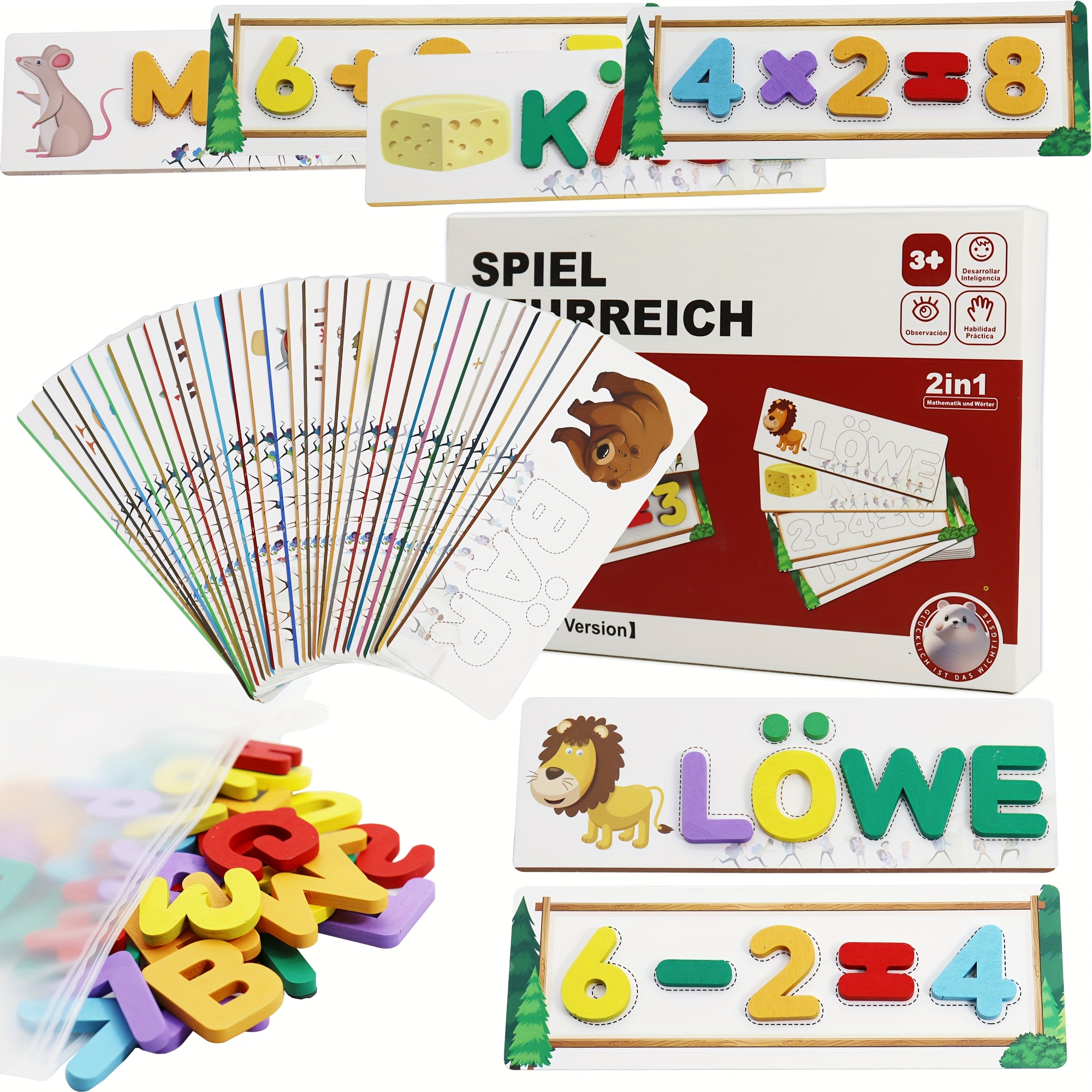 Image of A -one German Letter And Number Game, Featuring 32 Double-sided Letter Flashcards, An Educational Spelling Toy, A Wooden Letter , Perfect As A Christmas Gift For Boys And Girls