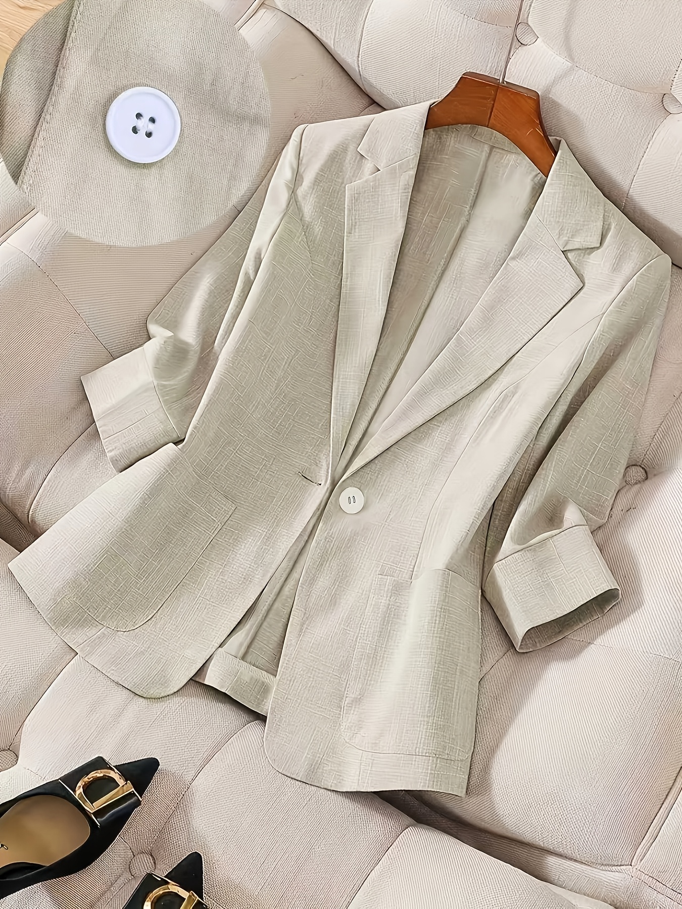 bk260321327 2026 new premium solid color single breasted suit elegant three quarter sleeve comfortable breathable commuter casual jacket elegant style suitable for   summer and autumn versatile   suit