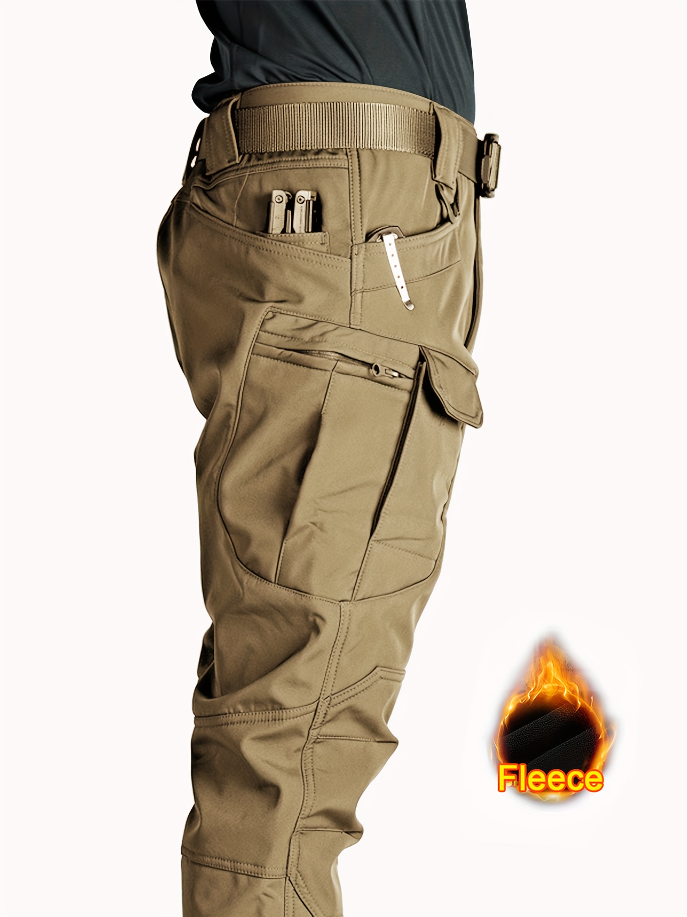 mens multi pocket fleece warm   pants loose casual outdoor pants mens work pants suitable for hiking camping and hiking details 7