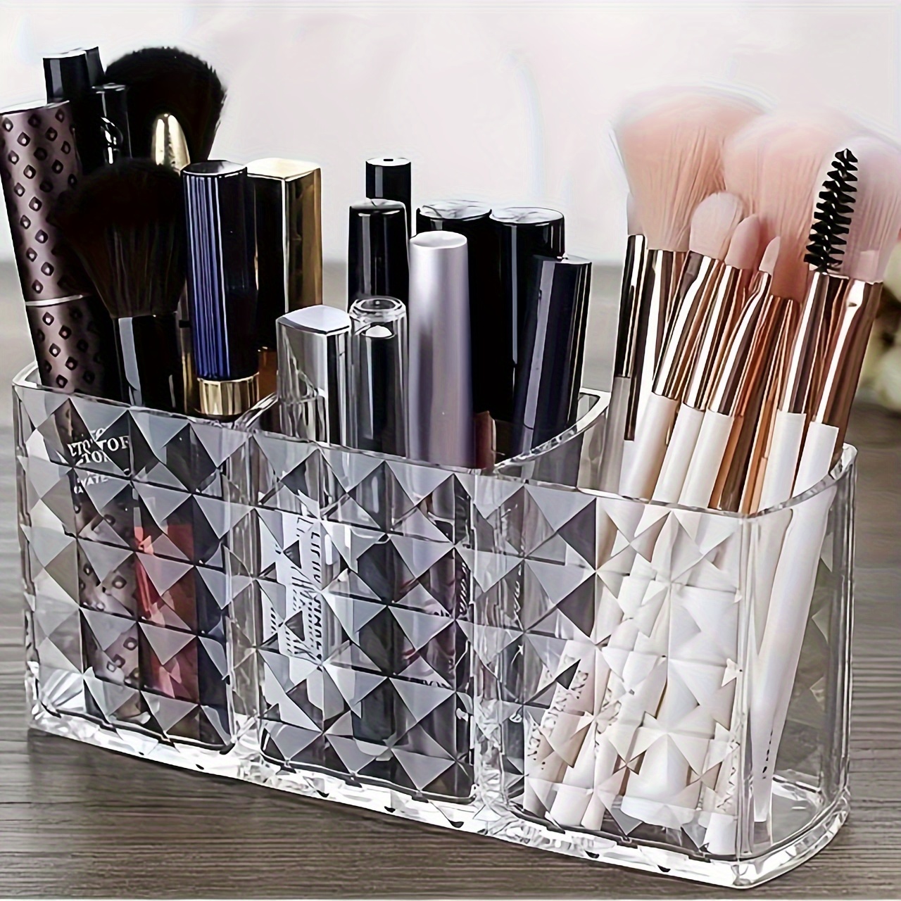 

elegant" Large Capacity Transparent Makeup Brush Organizer - Multifunctional Storage Holder For Vanity & Bathroom Countertops, Ideal For Eye/lip Pencils, Lip Gloss, Liners, Lipstick