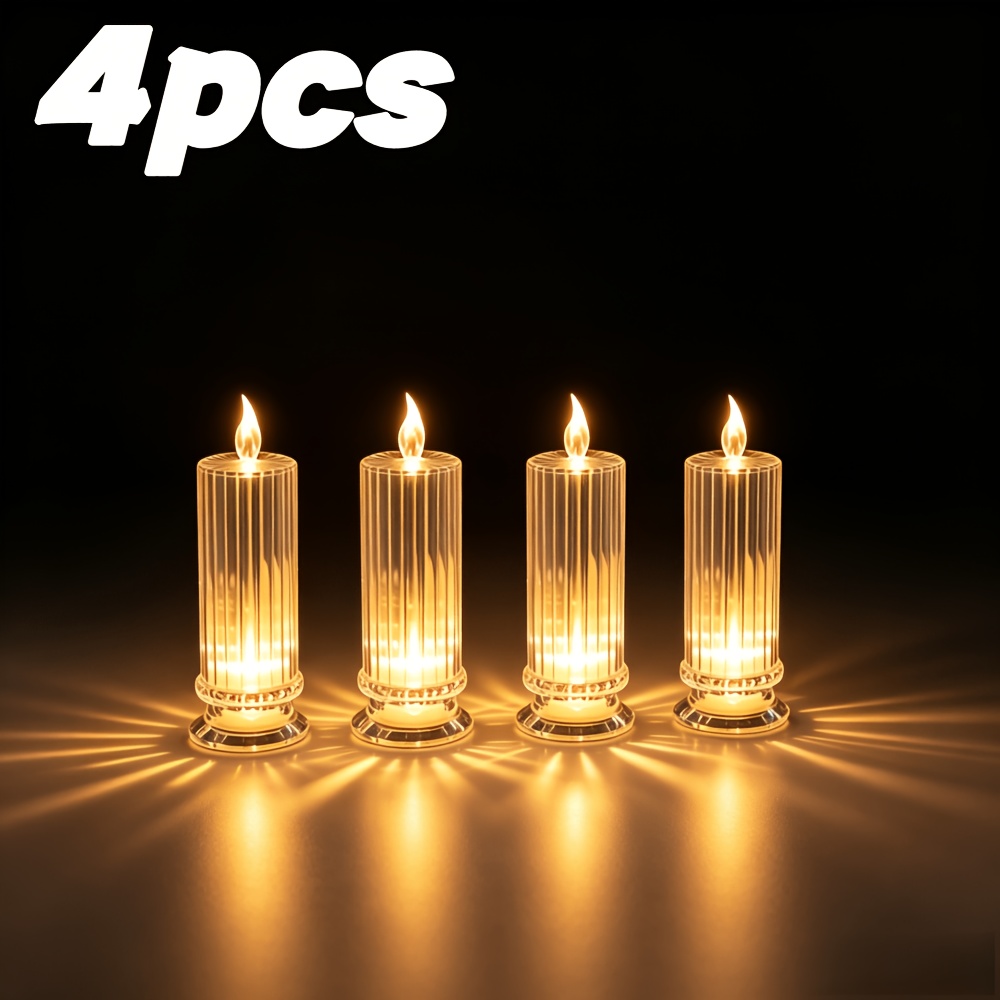 4-pack Acrylic Electronic Candles With Flickering Led Lights, Battery Powered, Romantic Night Lights For Parties, Birthdays, Weddings, Proposals, Celebrations, Christmas And Home Decor