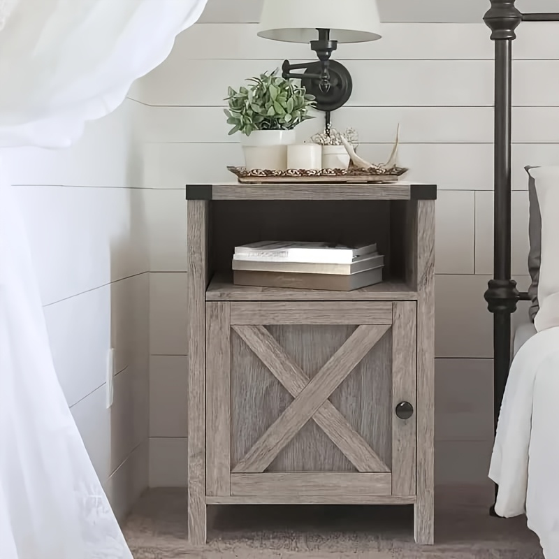 

Farmhouse Nightstand, Side Table, End Table With Barn Door And Shelf, Rustic Modern Bed For Bedroom, Living Room