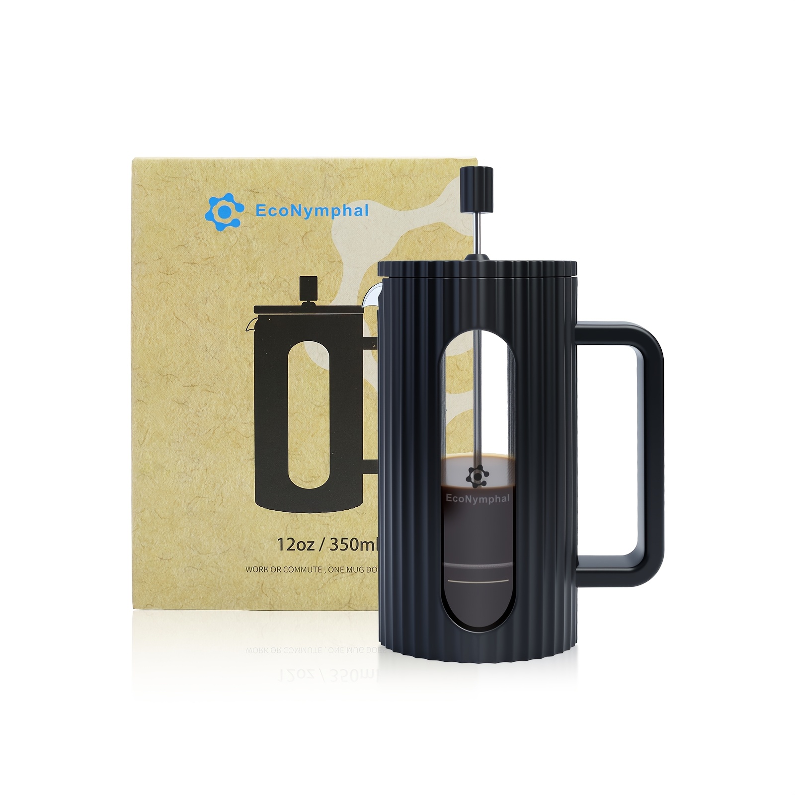 TEMU 1pc Econymphal 12oz/350ml 34oz/1000ml Coffee Maker - Classice Stainless Steel Coffee Press, Heat Resistant Thickness Borosilicate Glass Coffee