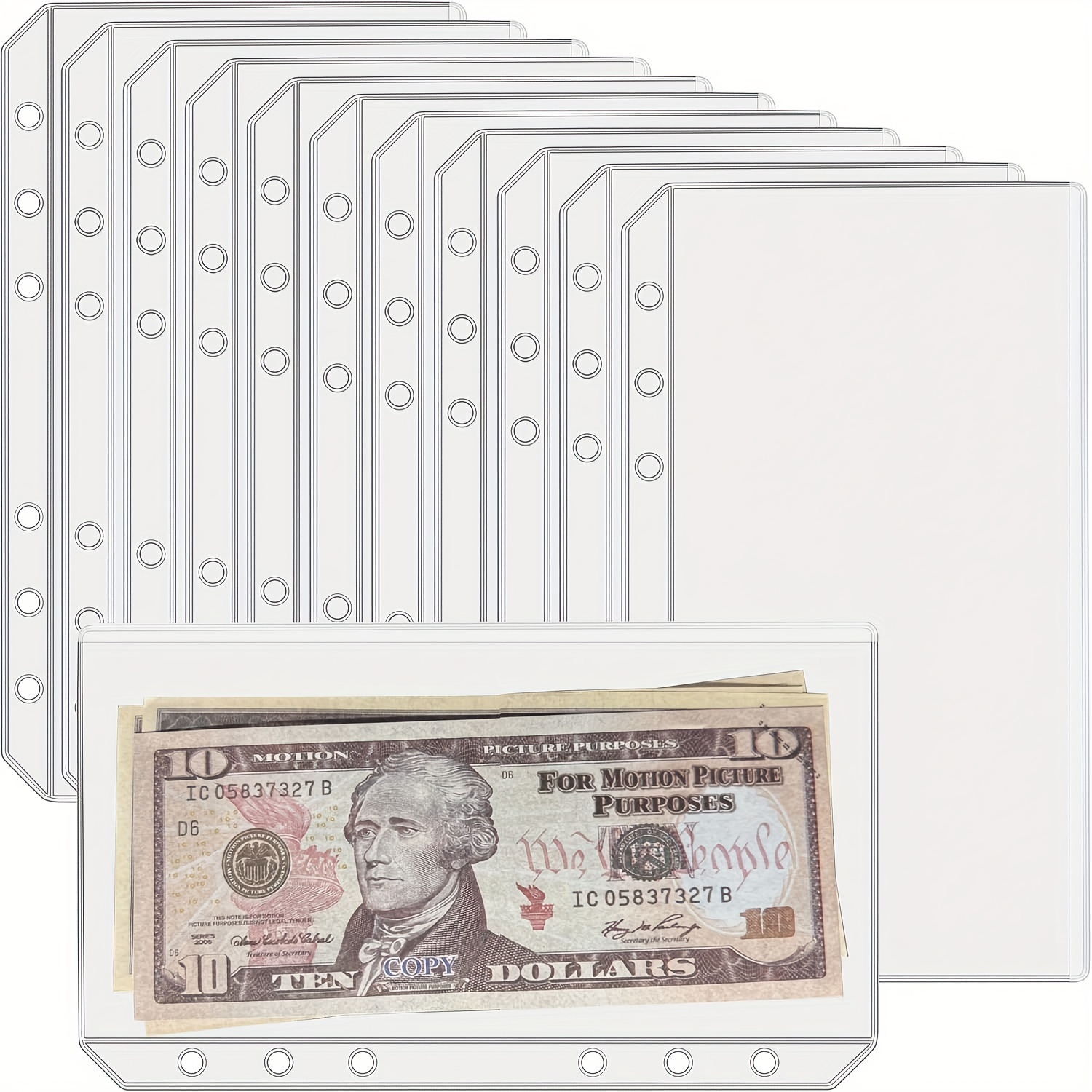

12-pack A6 Size Budget Cash Envelopes With 6-ring Binder, Clear Zippered Pvc Folders For Daily Office Use - Waterproof Document Organizer
