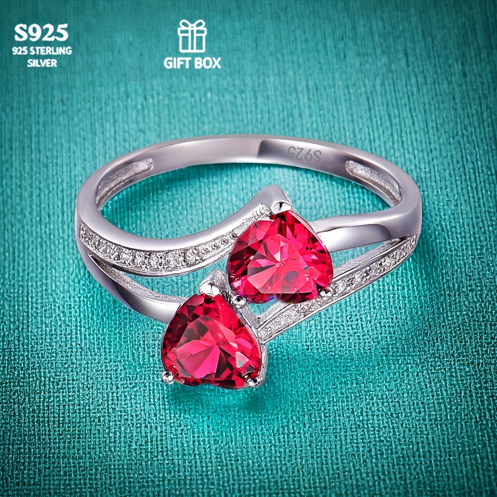 

1 Pcs S925 Sterling Silver Silver Weight 2.5g Ladies Fashion Simple Sweet Romantic 2 Hearts 2.75 Carat Zirconia Commitment Ring Often Express Gift Romantic Lovely (gift Box)