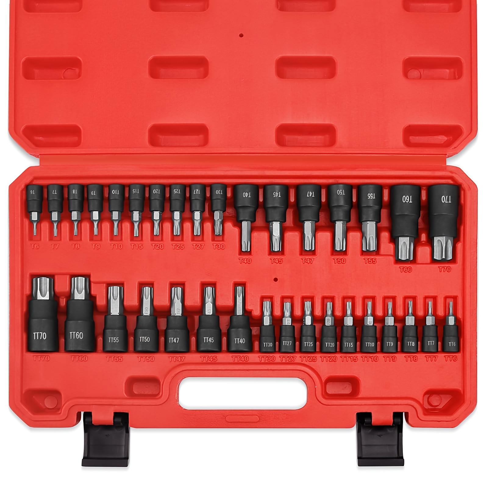 34pcs Torx Bit Socket Set, 1/4", 3/8" And 1/2" Drive T6-T70 Solid Star Socket Set And Tamper Proof Torx Bit Socket Set, S2 Steel Bits And CR-V Sockets with Storage Case