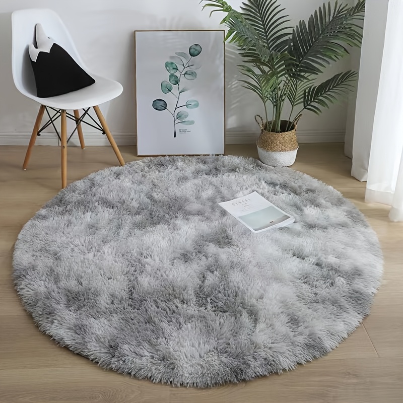 

[1pc Soft Fur Area Rug] 1pc Soft Fur Area Rug, Fluffy Carpet, Solid Color, Round, Machine Made Polyester, With Non-slip & Stain Resistant, For Living Room And Bedroom, Home Decor, Indoor Use