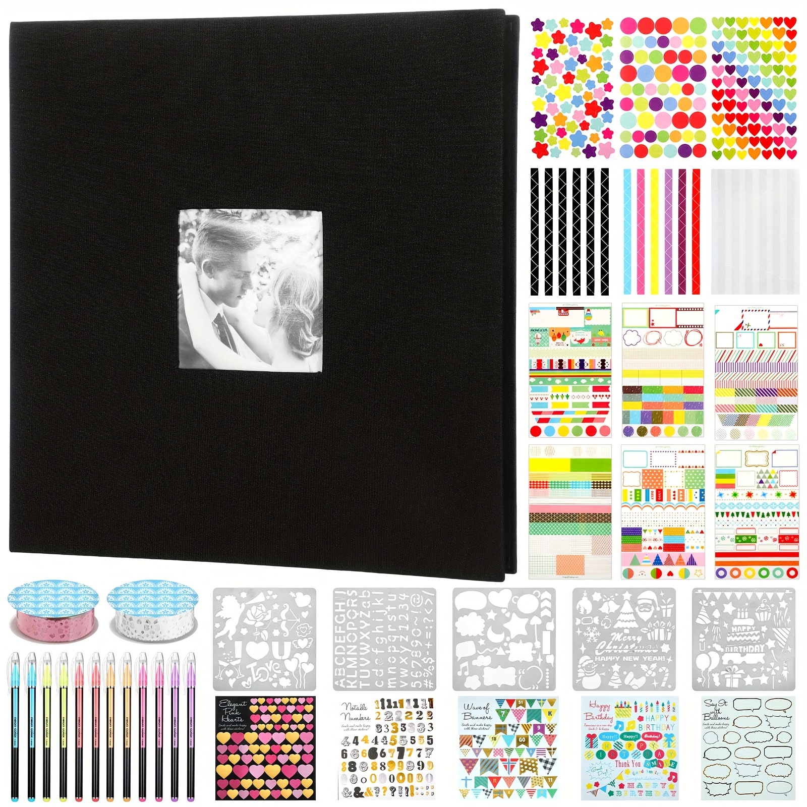 12 x 12 inch diy   photo album kit 60 pages with metallic marker 3 ring removable black paper   memory book for wedding couple anniversary travel craft project