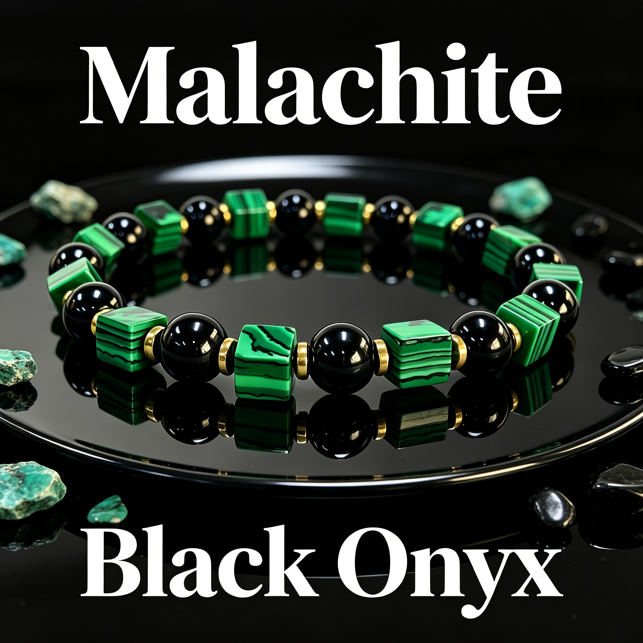 TEMU Natural Malachite And Obsidian Bracelets, Grounding And Protective, Wealth Bracelets That , Suitable For Daily Wear For Men And Women, Bohemian