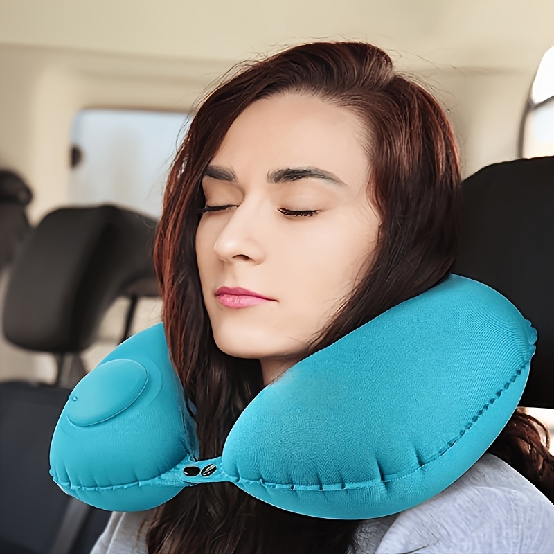 

1pc Modern Velvet U-shaped Inflatable Neck Pillow With Automatic Support, Portable & , Closure, Hand Washable – Ideal For Travel, Home, Office, Car, And , Inflatable Travel Pillow