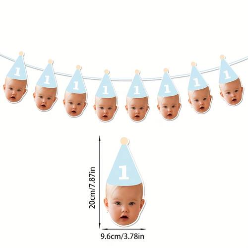 6pcs custom hat face banner for first milestone birthday multi photo banner personalized face bunting photo 1st birthday banner birthday anniversary party decoration