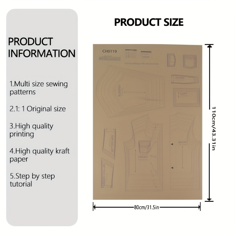 TEMU de couture pour chemises de taille 9 (6M-10Y), avec des designs à l'échelle 1:1, idéaux pour les débutants, les de vêtements et les modèles