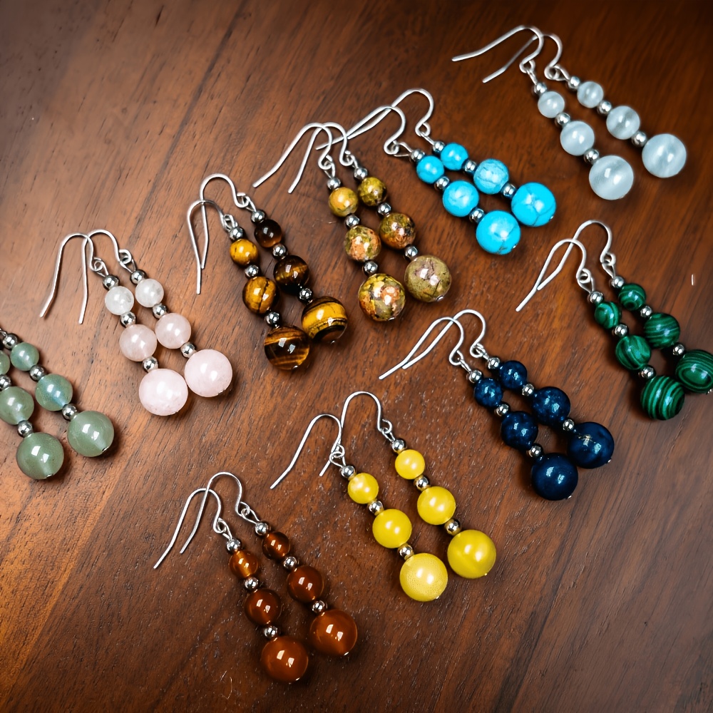 TEMU 10 Pairs/set Handmade Natural Stone Earrings,tiger Eye Bead Earrings,aventurine Earrings,carnelian Earrings For Women In Bohemian Style,