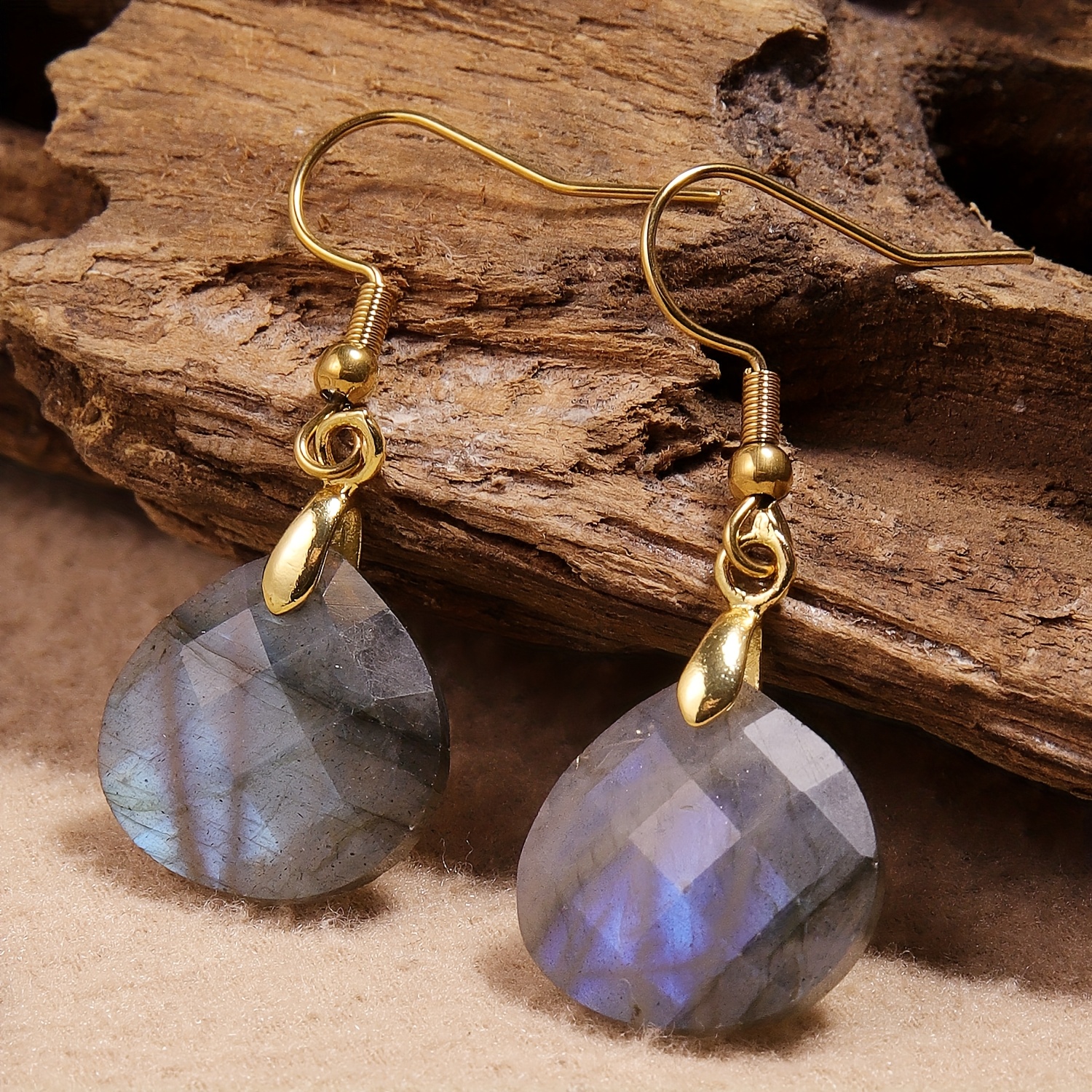 Image of Ladies' Labradorite Earrings Labradorite Cut Drop Earrings Symbolising And Enhancing Feminine Grace Suitable For