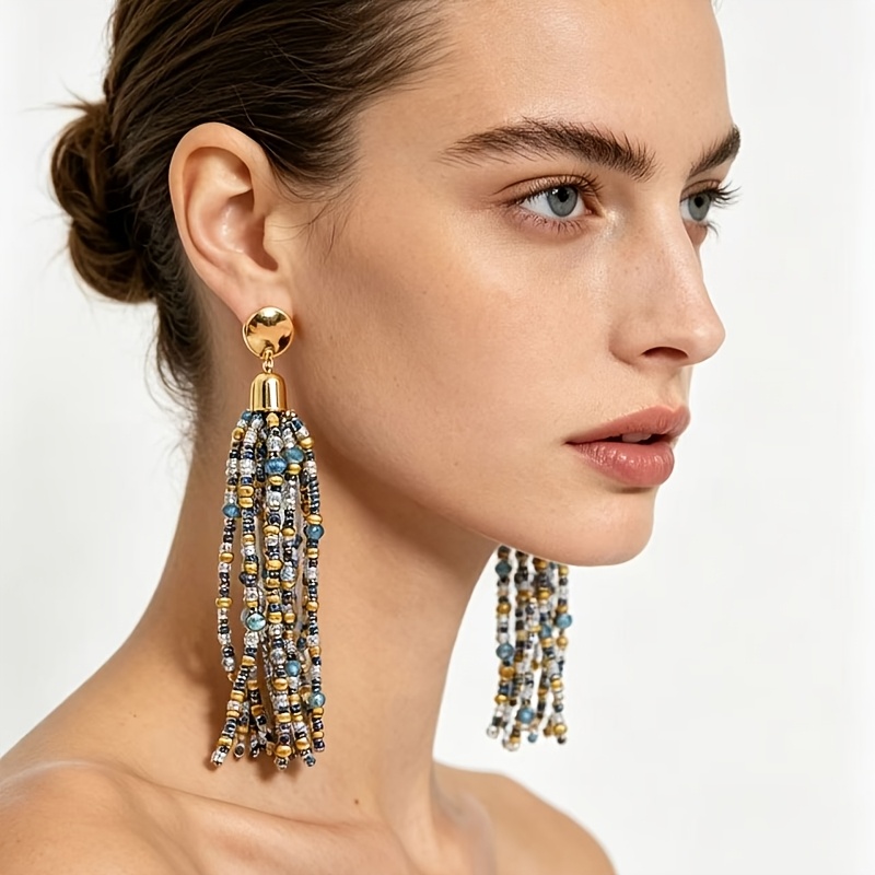 Bohemian Beaded Tassel Fringe Dangle Earrings