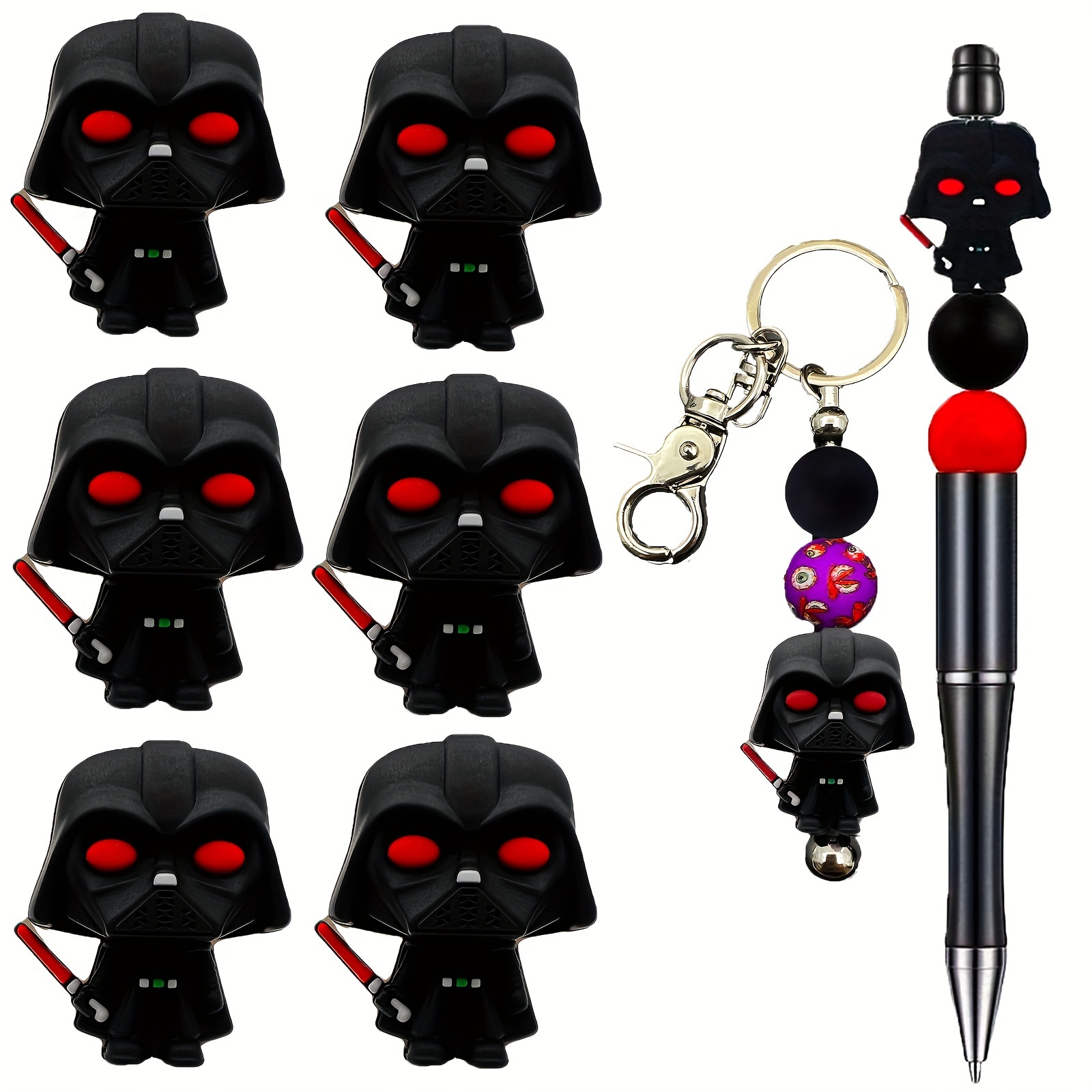 

6pcs Silicone Dark Soldier Beads For Diy Beading, Pen Decorations, Keychain Charms, And Craft Projects