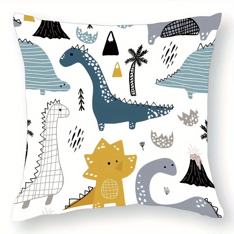 

1pc Throw Pillow Cover, Dinosaur Cotton Square Cushion Cover, Home Decoration For Sofa Armchair, Bedroom, Living Room 18x18 Inches