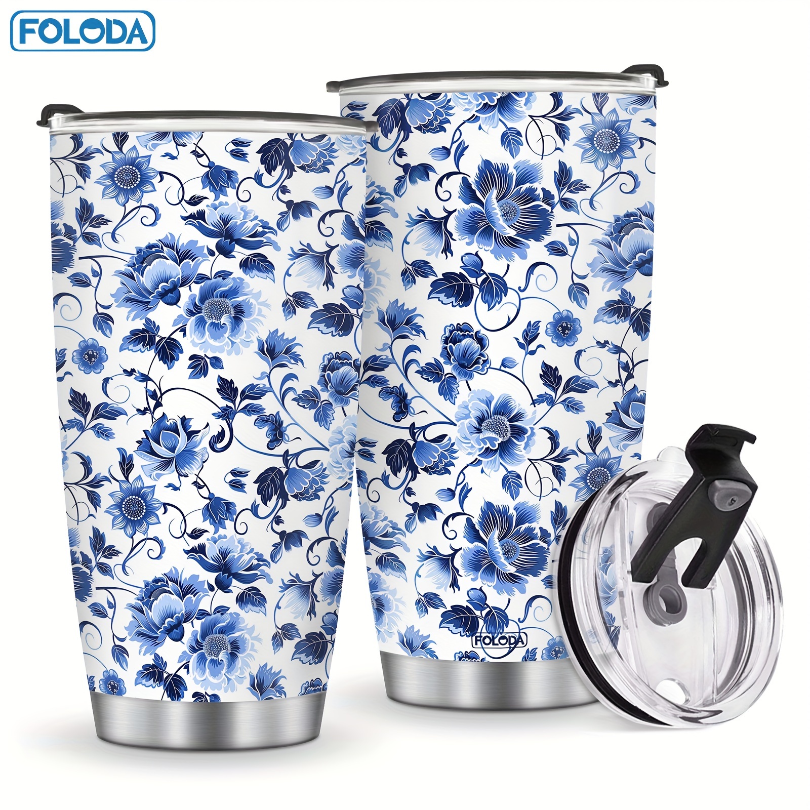 

[ des Clients] Gobelet en Acier Inoxydable de 20oz à Motif Floral Bleu - Double Paroi, Mug de Voyage Isolé avec Couvercle - Cadeau pour Femmes, Maman, pour la Saint-Valentin, Noël, des Mères & Plus